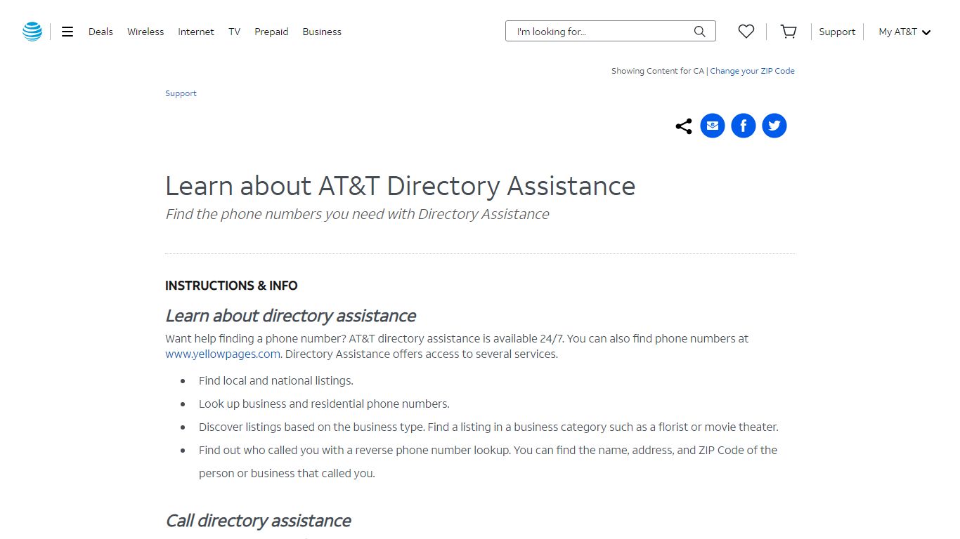 Learn About ATT Directory Assistance - AT&T Home phone Customer Support