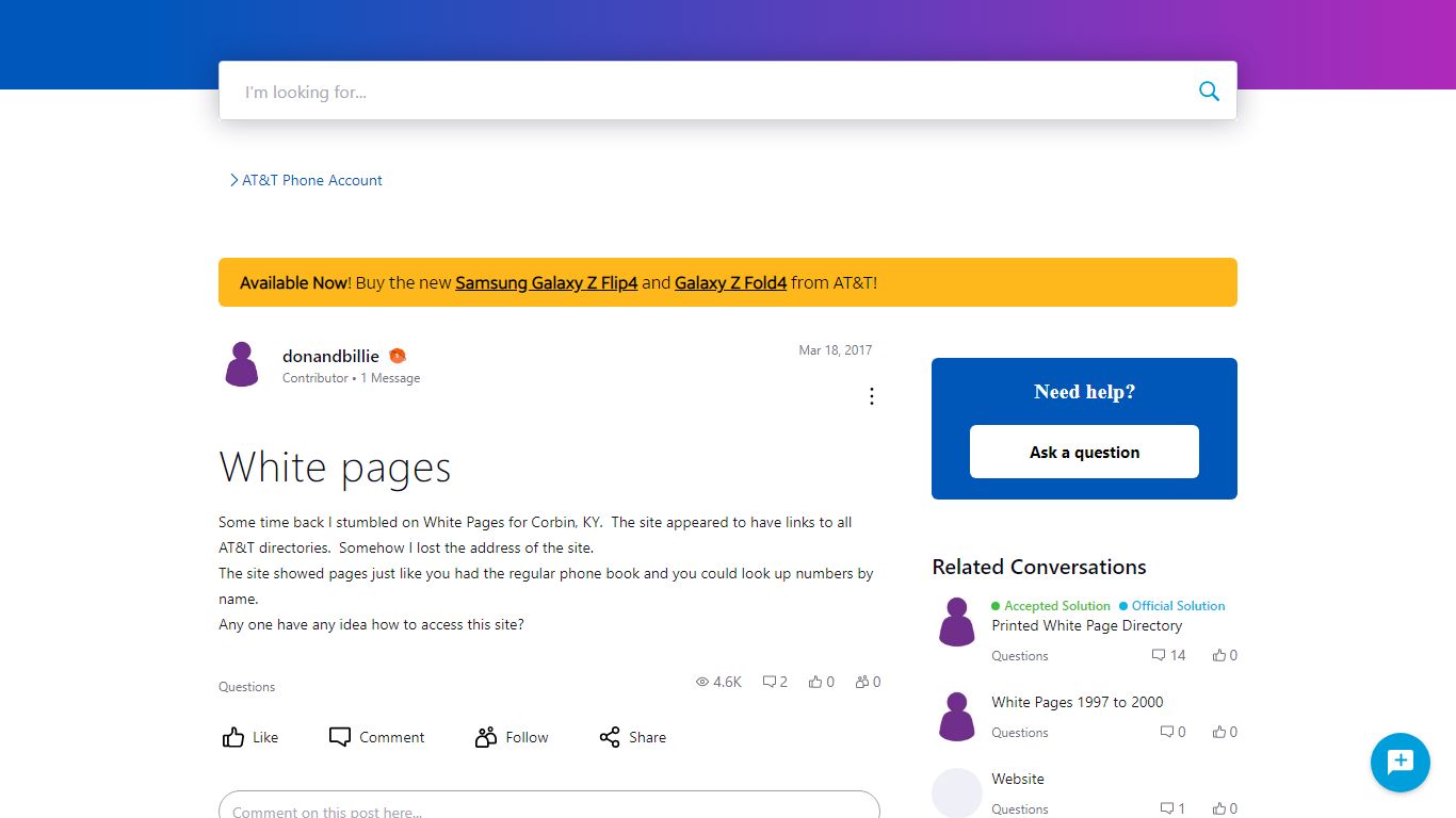 ‎White pages | AT&T Community Forums